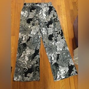 IMAN: Gently Worn Black and White Paisley Wide-Leg Pants